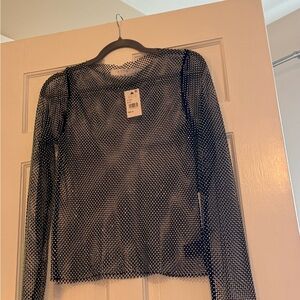 Astr Navy Mesh Long Sleeve Top
